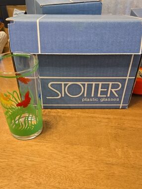 Vintage Stotter Plastic High-Ball Glasses With Grass And Butterflies